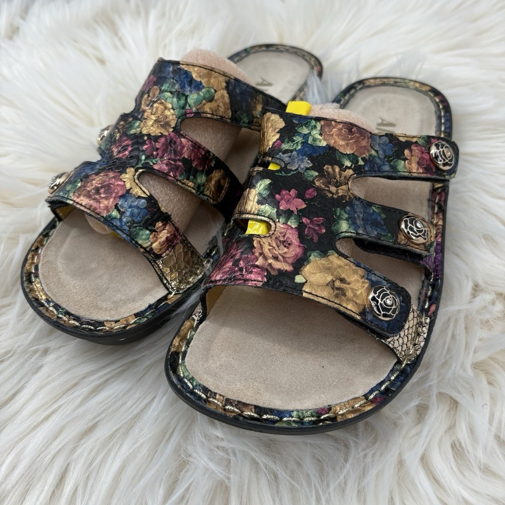 Alegria Fiona Floral Leather Three Strap Clog Sandals With Dimond EU 39 US 8